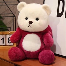 Adorable Red Fluffy Bear Wearing Cap Stuffed