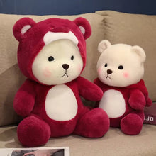 Adorable Red Fluffy Bear Wearing Cap Stuffed