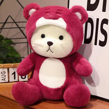 Adorable Red Fluffy Bear Wearing Cap Stuffed