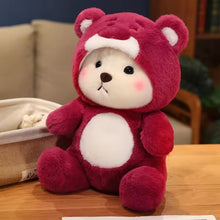 Adorable Red Fluffy Bear Wearing Cap Stuffed