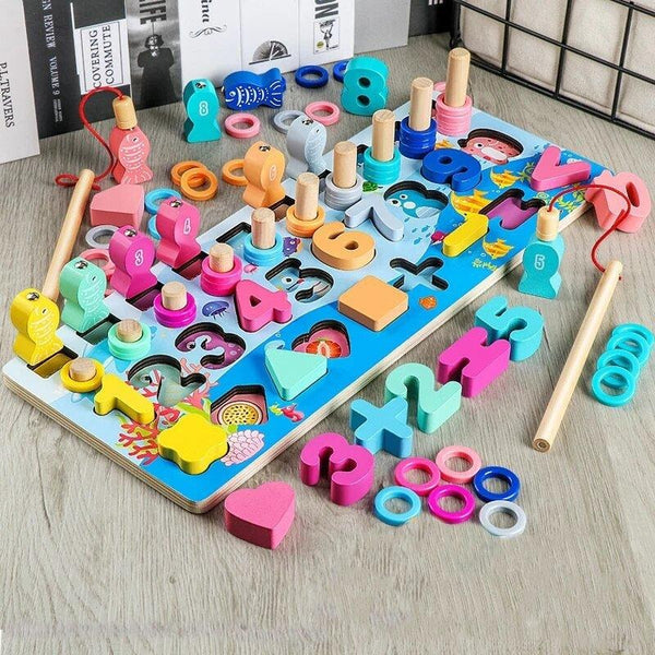 Wooden Shape Puzzle Fishing Game Fun Educational Play