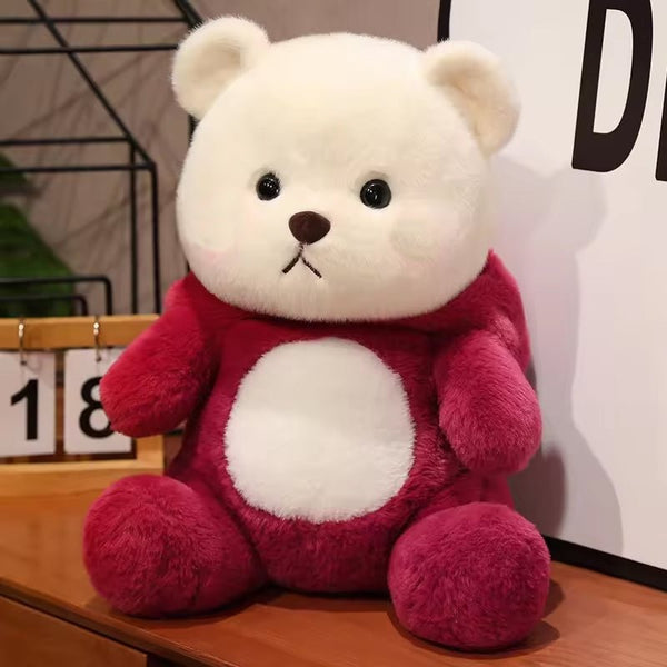 Adorable Red Fluffy Bear Wearing Cap Stuffed