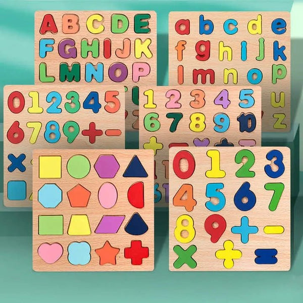 Wooden 3D Numbers Shapes Alphabets Early Learning Puzzle