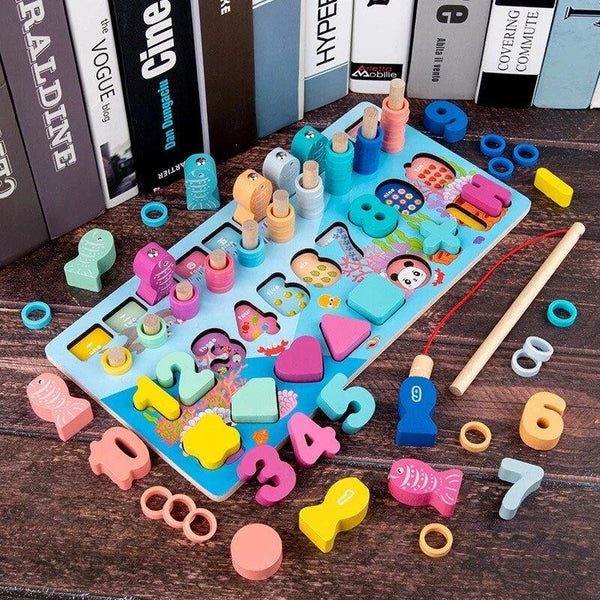 Wooden Shape Puzzle Fishing Game Fun Educational Play